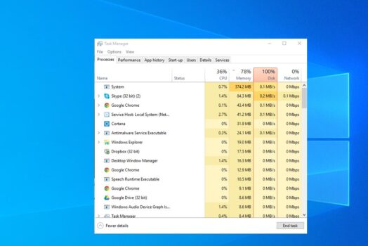 解決：在運行Windows 10的新筆記本電腦中磁盤使用率達到100％