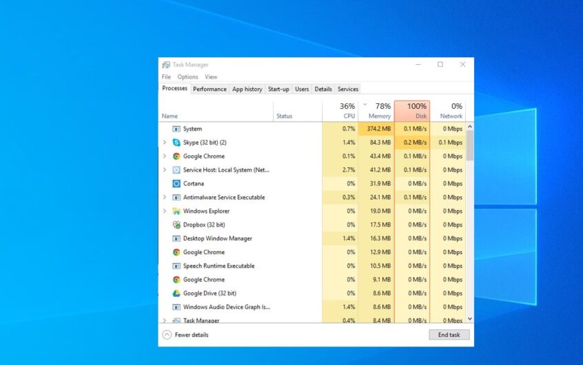 解決：在運行Windows 10的新筆記本電腦中磁盤使用率達到100％
