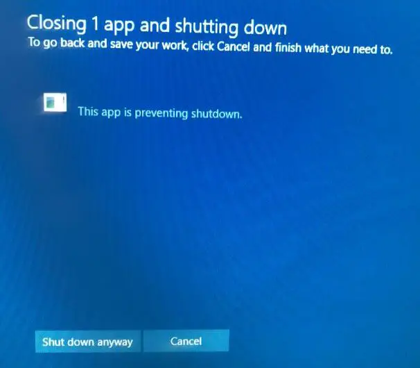 解決：此應用防止Windows 10關閉
