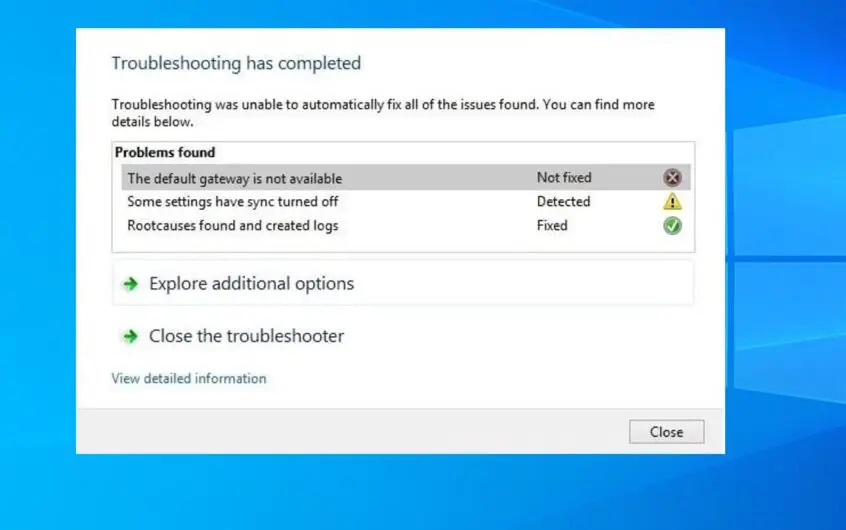 Windows 10 20H2更新後，默認網關不可用