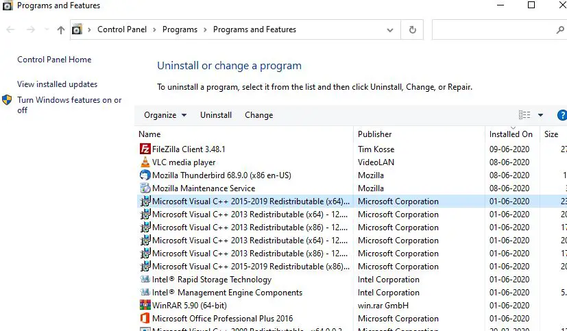 Microsoft Visual C ++可再發行組件包