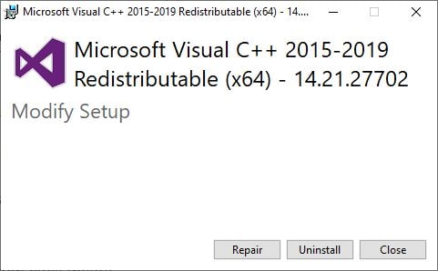 修復Visual C ++可再發行組件