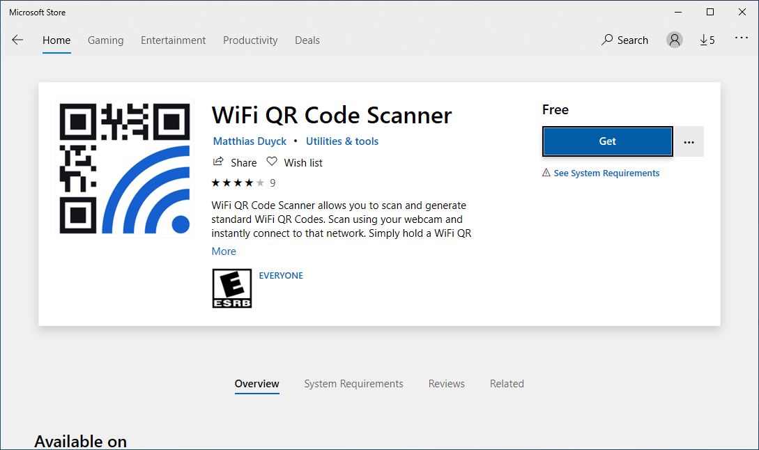 Wifi QR碼掃描儀Windows 10