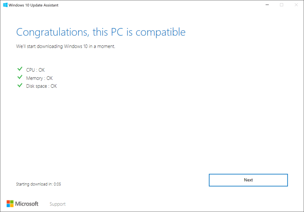 Windows 10 更新助手 檢查硬件配置