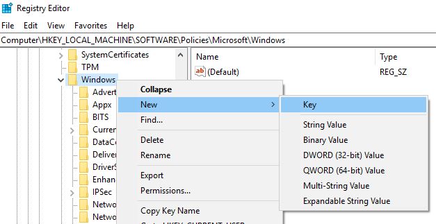 創建WindowsUpdate密鑰