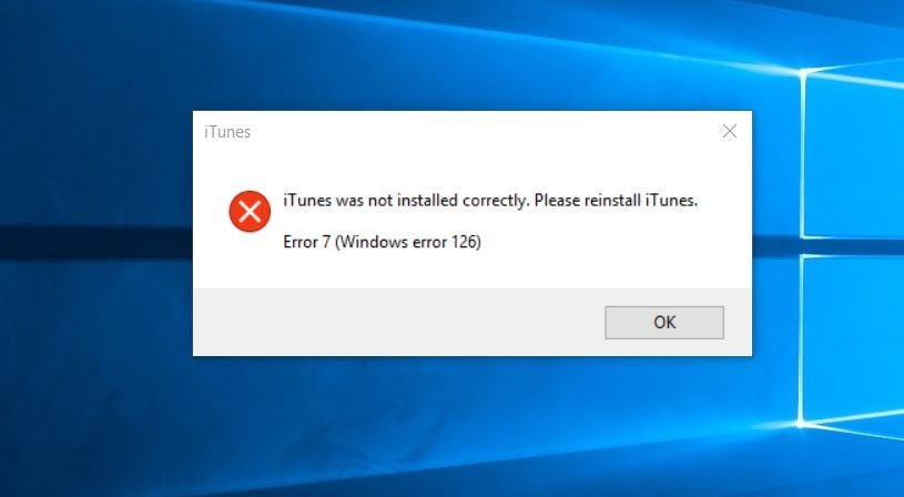 iTunes-fout 7 (Windows-fout 126)