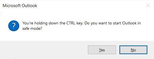 使用Ctrl鍵的Outlook安全模式