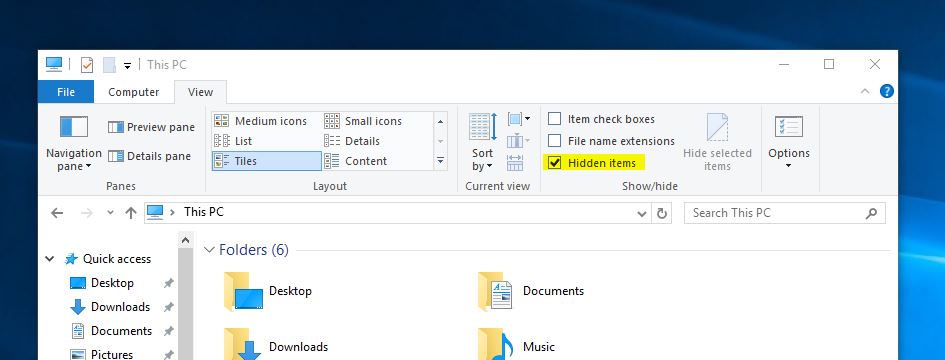在Windows 10上顯示隱藏的項目