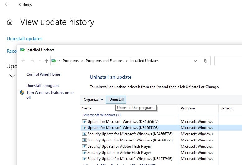 卸載Windows 10更新