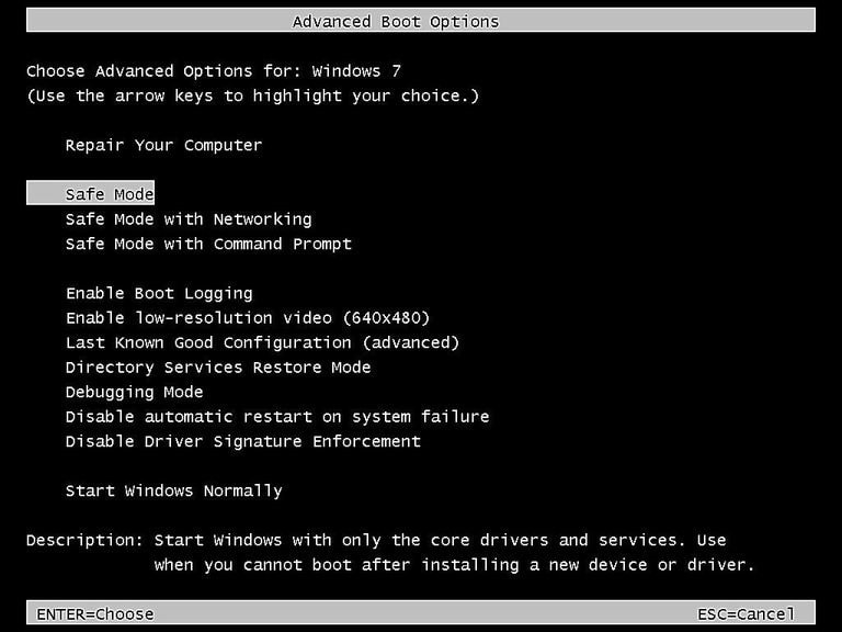 Windows 7安全模式啟動選項 