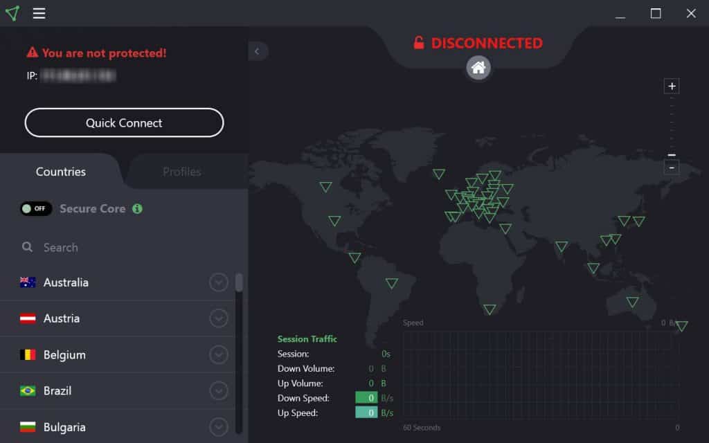 Proton VPN世界地圖界面