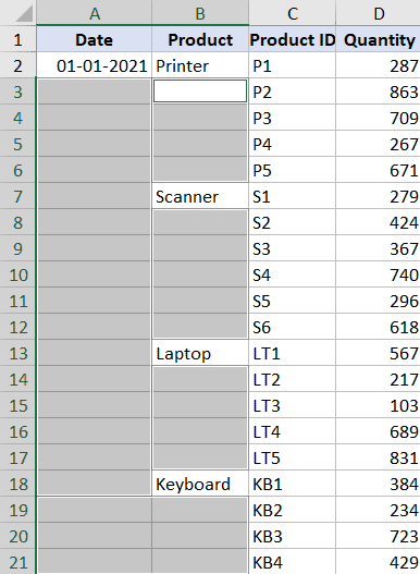 選中所有空白單元格