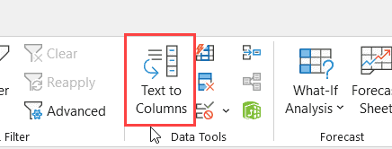 單擊“文本到列”圖標