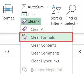 單擊清除格式以從 Excel 中的單元格中刪除格式