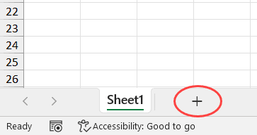 Щелкните значок плюса, чтобы добавить новый лист.