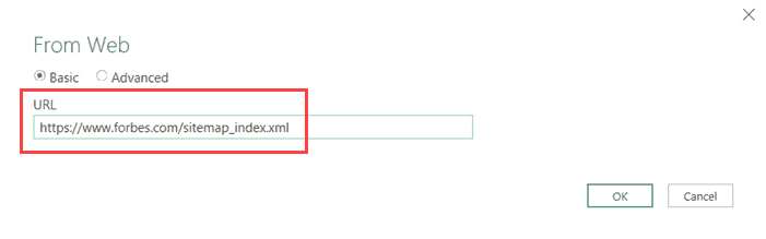 輸入要從中獲取 XML 數據的 URL