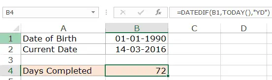Excel DATEDIF 函數 - 天數結果