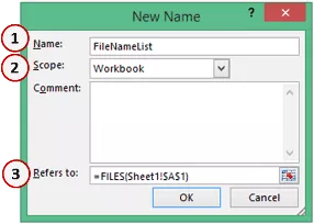 Excel 中文件夾中的文件名 - 定義名稱參考