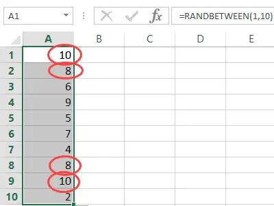 在 Excel 中生成隨機數 - Randbetween 重複