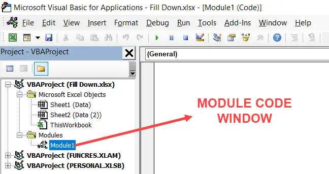 Fenêtre de code de module