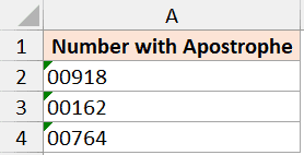 Konverter tall til tekst ved å legge til apostrof