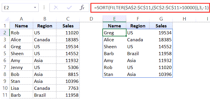 使用 Excel 中的 SORT 和 FILTER 函數對數據進行排序和篩選