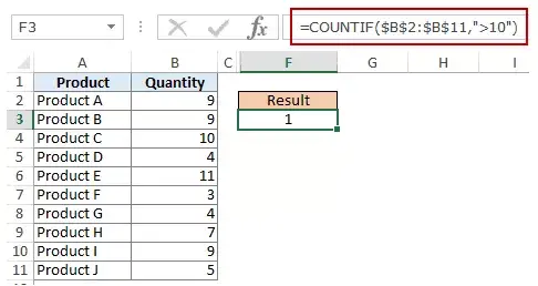 在 Excel COUNTIF 函數中使用多個條件 - 大於
