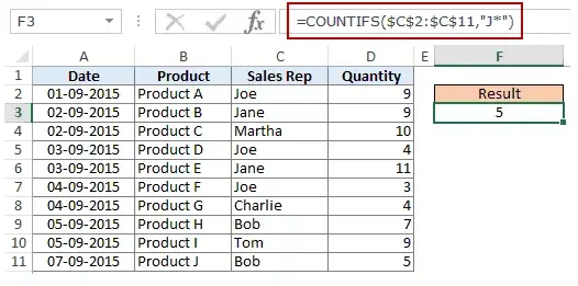 在 Excel COUNTIF 函數中使用多個條件 - 計算特定文本通配符