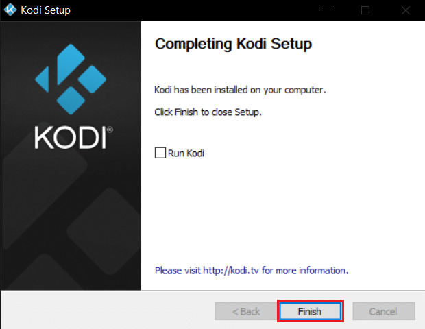 單擊完成以完成 kodi 應用程序安裝