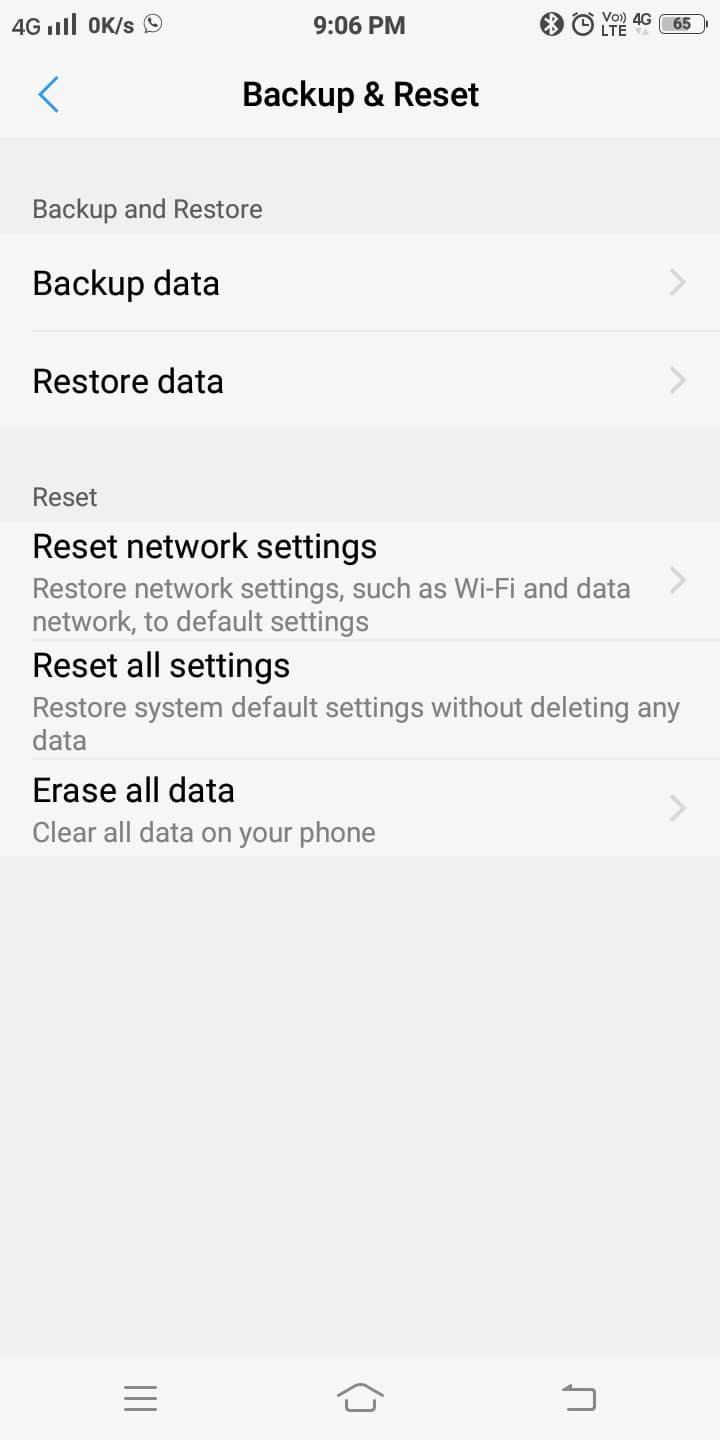 單擊備份和重置 | 修復 Android Wi-Fi 身份驗證錯誤