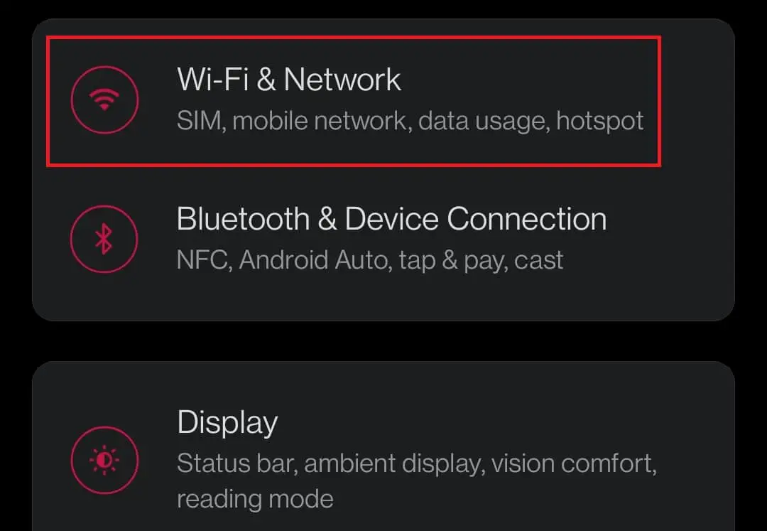 轉到設備上的設置。 點擊 Wi-Fi 和網絡 | 修復Android手機上的4G問題