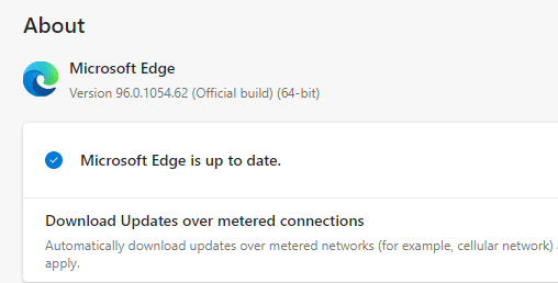 接下來，檢查 Microsoft Edge 是否已更新到其最新版本。 如果沒有，請單擊更新按鈕更新您的瀏覽器。 修復 INET E 安全問題