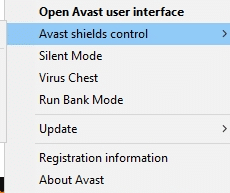 現在，選擇 Avast shields 控制選項，您可以暫時禁用。 修復 Windows 10 上的 ERR_EMPTY_RESPONSE