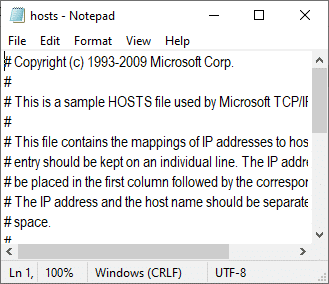 現在，hosts 文件將在記事本中打開。 修復 Teamviewer 在 Windows 10 中無法連接的問題