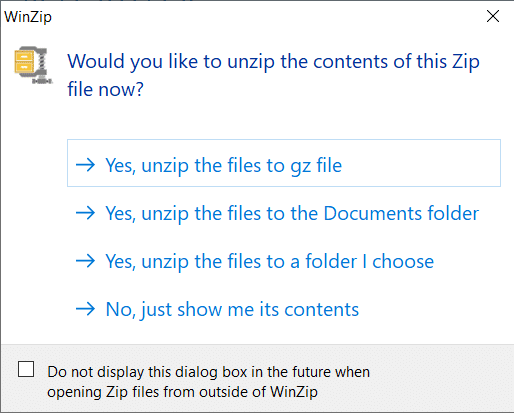 選擇必須放置提取文件的位置。 如何在 Windows 10 中打開 GZ 文件