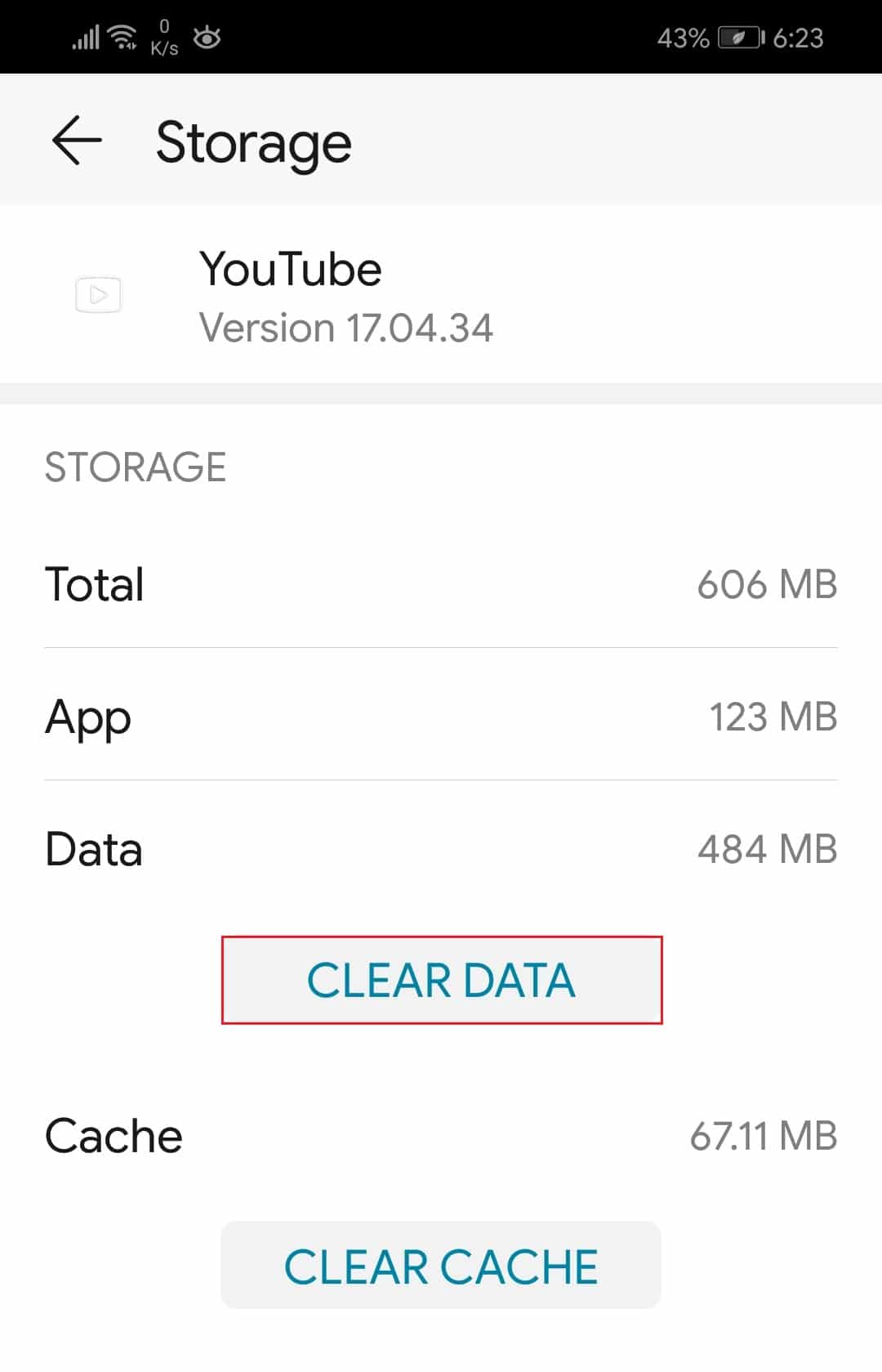 點擊清除數據以重置 Youtube 應用