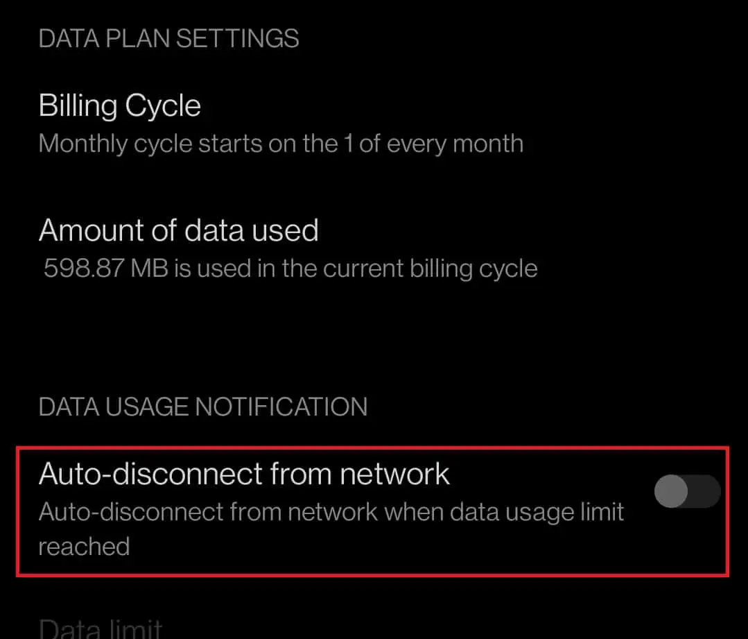 關閉選項自動斷開網絡連接。 修復 4G 無法在 Android 上運行的方法