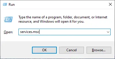 按如下方式鍵入 services.msc，然後單擊確定。 修復 Teamviewer 在 Windows 10 中無法連接的問題