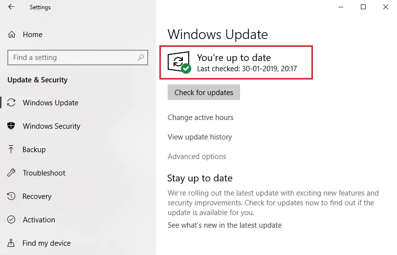 windows update 你是最新消息。 Uplay 不可用