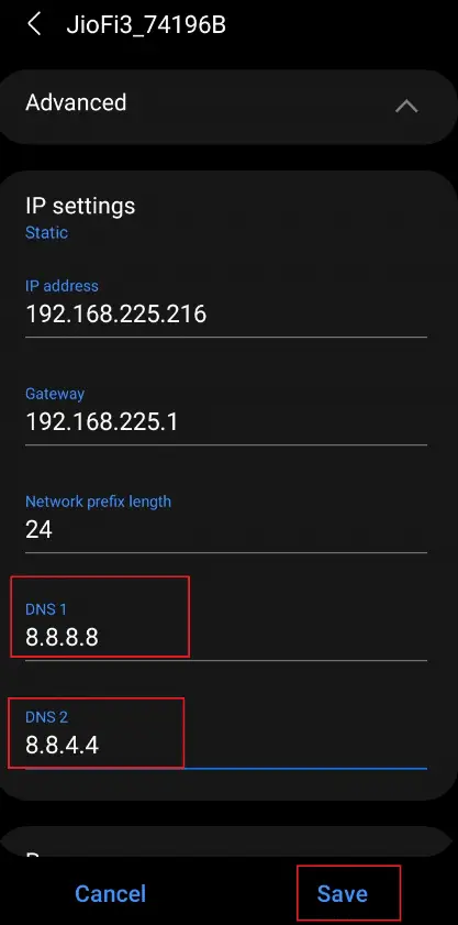 更改 DNS 1 和 DNS 2 | 修復 Snapchat 不會加載故事