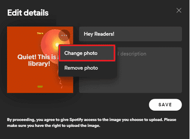 在 Spotify 應用程序窗口中更改照片