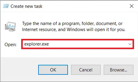 創建新任務彈出窗口。 如何修復在 Windows 10 上全屏顯示的任務欄
