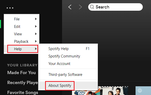 去幫助然後在Spotify應用中選擇關於Spotify |