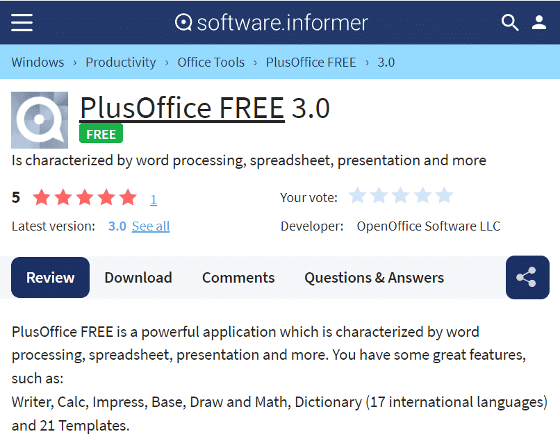 PlusOffice Free 在第三方網站上可用