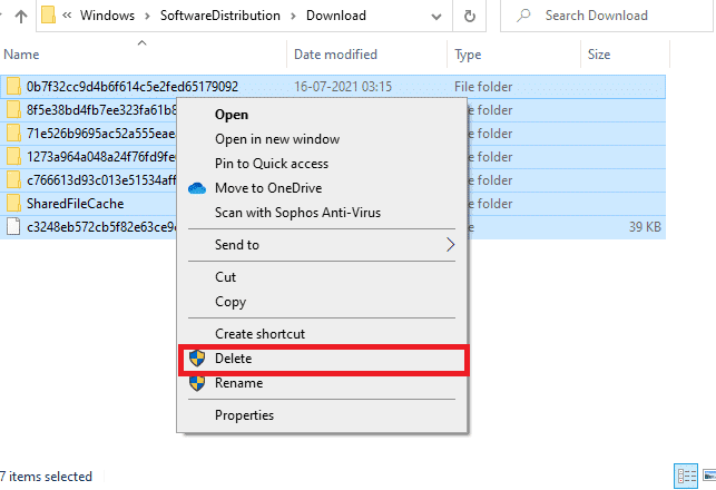 右鍵單擊並選擇刪除以刪除所有文件和文件夾。