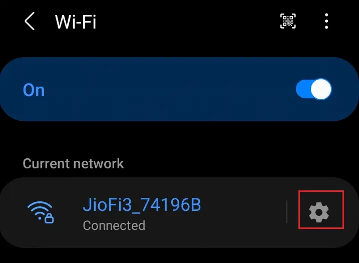 選擇 Wi-Fi 網絡的設置圖標 | 修復 Snapchat 不會加載故事