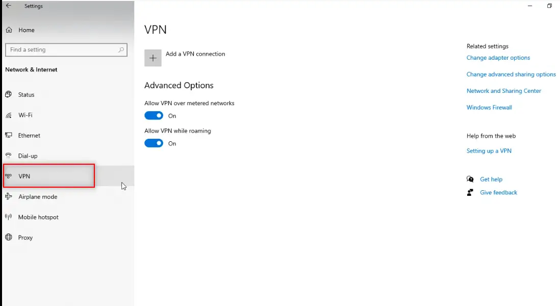 在 中選擇 VPN 並禁用所有 VPN