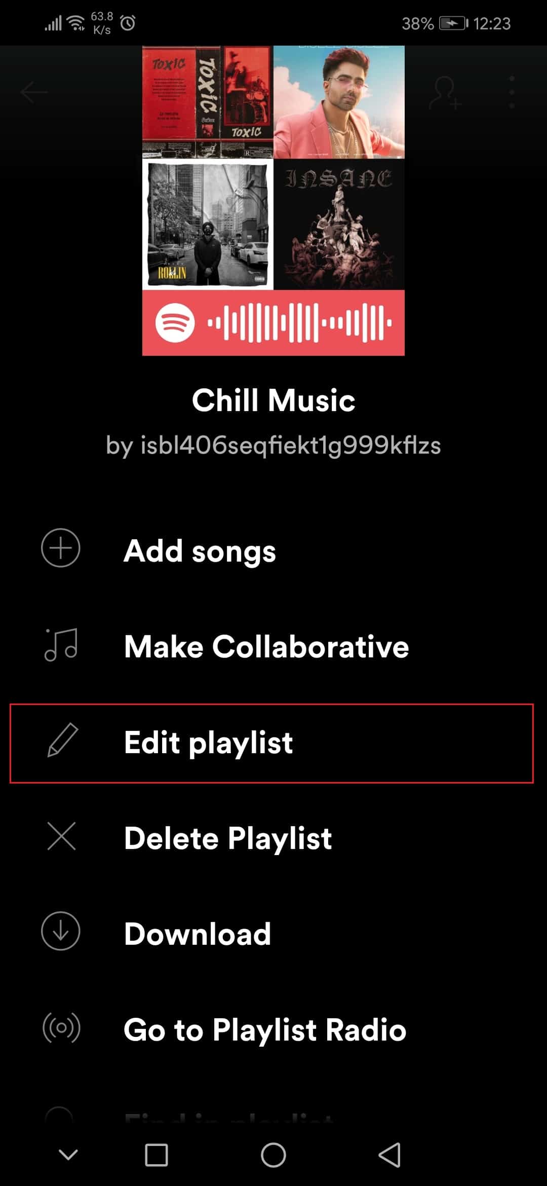點擊 Spotify 應用 Honor Play Android 中的編輯播放列表選項