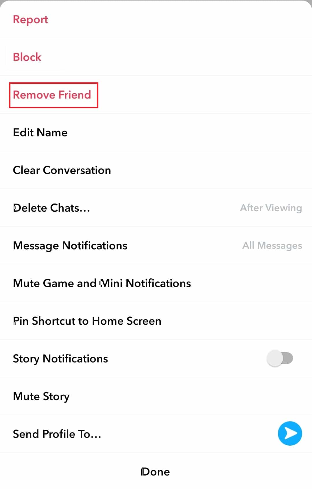 點擊刪除好友 | Snapchat 不會加載快照或故事