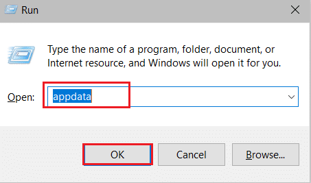 在 Windows 運行中鍵入 appdata 並按 Enter | 修復 Spotify 無法在 Windows 10 上打開